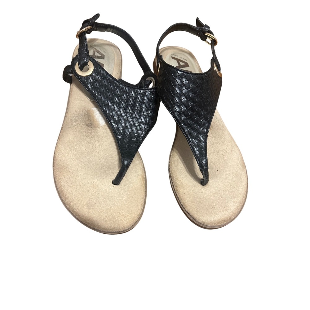 Ann Klein Sport Thong Sandal sz 6 Black comfort minimal boho summer